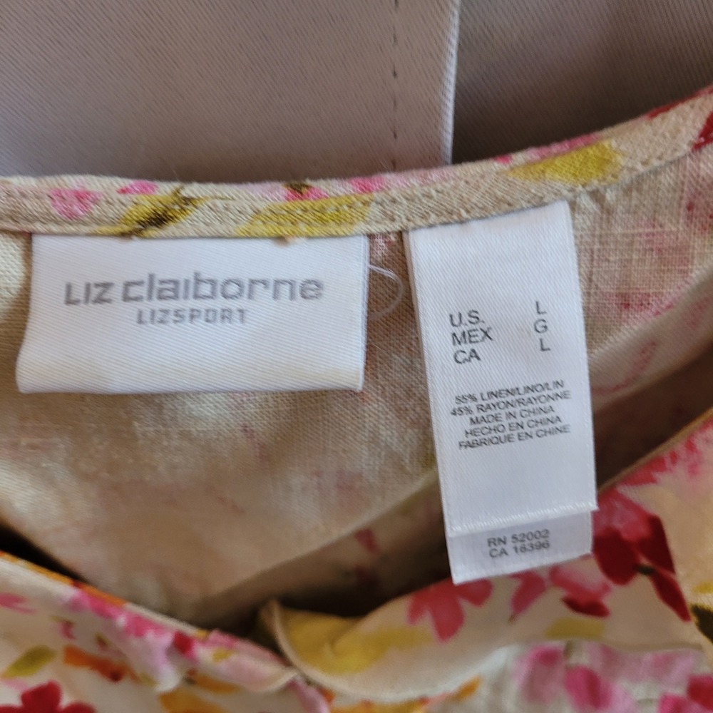 Watercolor Floral Women Top Large Ruffle Linen Blend Button Up Cottagecore 21973 - Picture 3 of 11